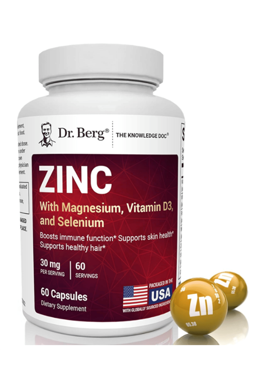 Dr. Berg Zinc 30mg Enhanced with Magnezium, Vitamin D3, Selenium, & Copper - Zinc  for Men & Women - Chelated Zinc for Immune, Skin, Hair, & Nails Support* - 60 Capsul.Abd Menşei.47.
