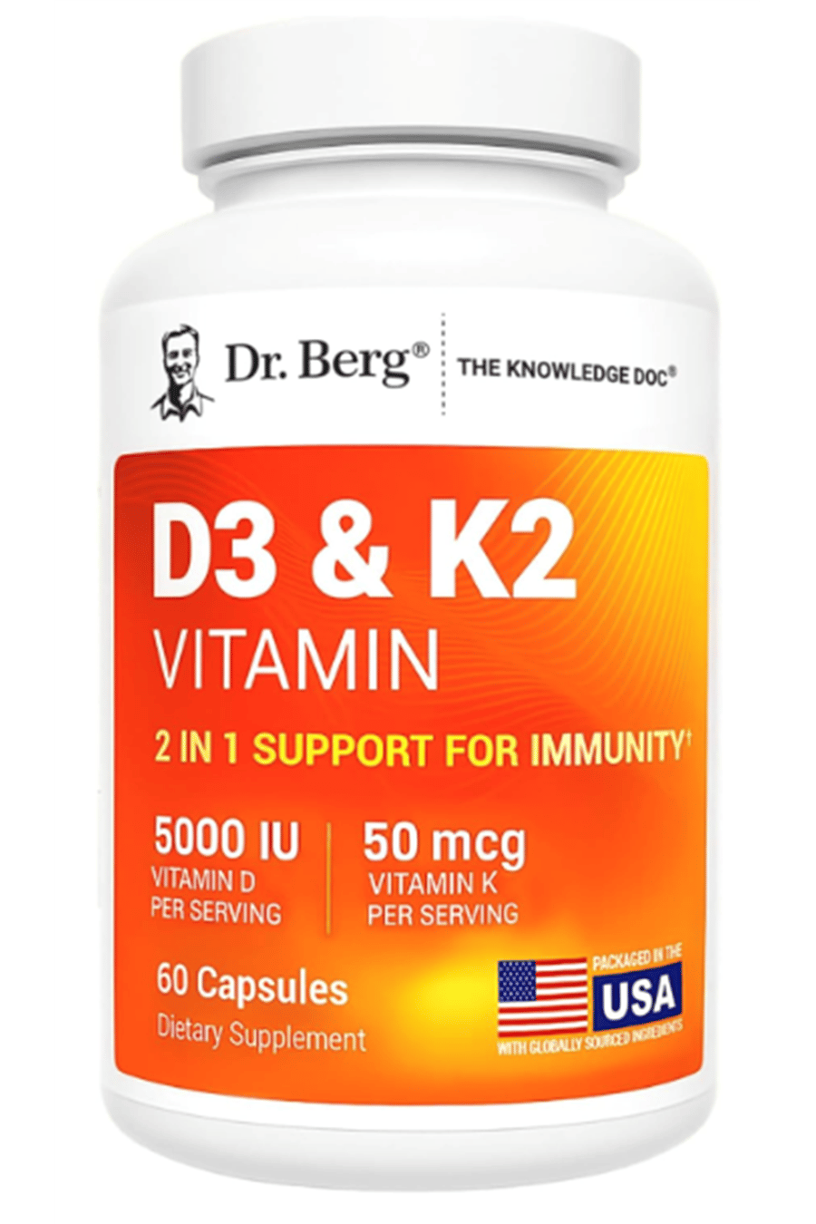 Dr. Berg  Vitamin D3 & K2 5,000 IU + MK-7 – 60 Capsul – Immune, Bone  Heart Support Magnezium, Zinc, B6. 