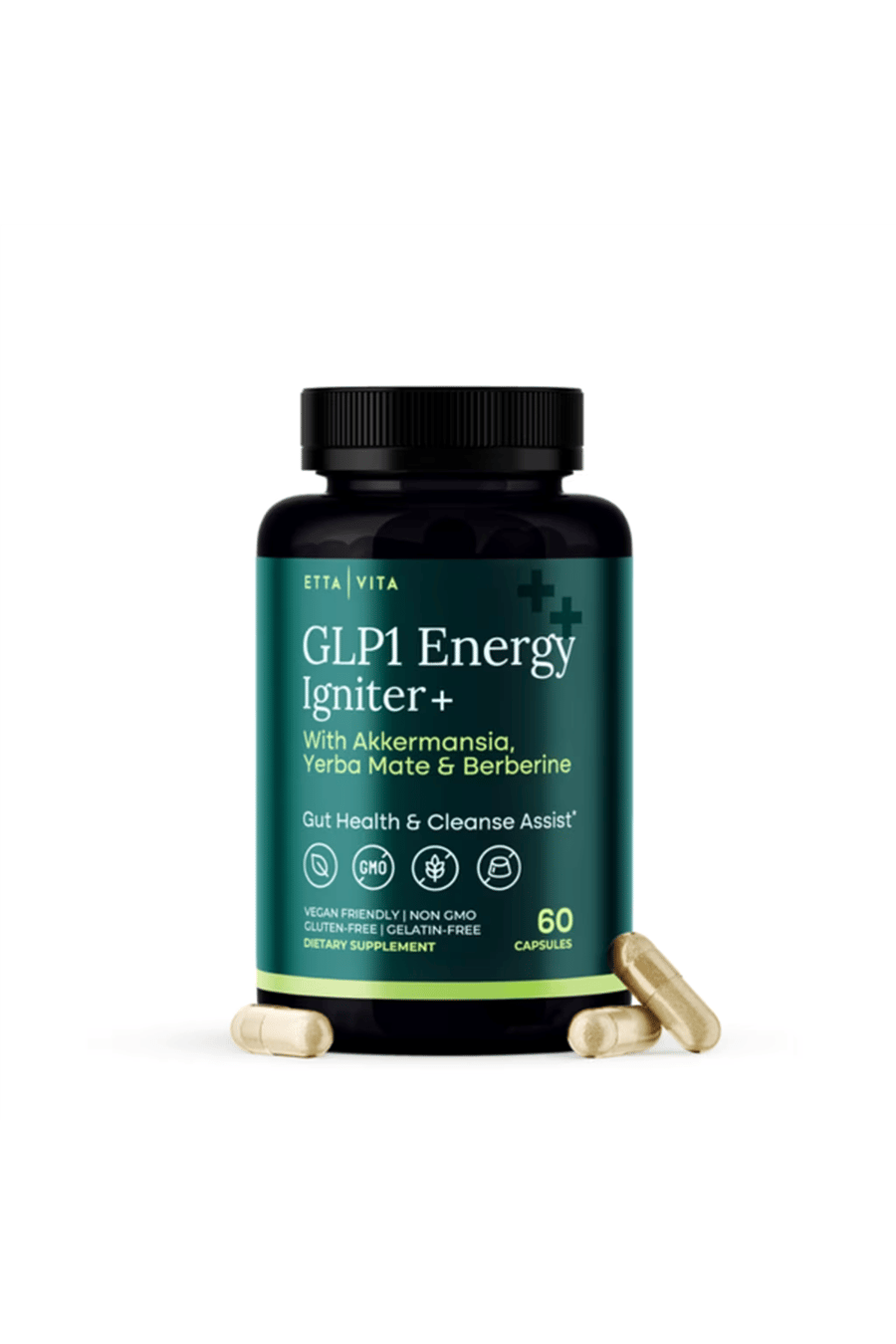 Etta Vita GLP1 Energy Igniter+ 60 Capsul Weight Loss  Energy - Appetite Suppressant  Fat Burner for women and men with Berberine, Yerba Mate, Psyllium Husk, Senna Leaf, Lemon, Black Garlic - Digestive Broom.Made ın Usa.