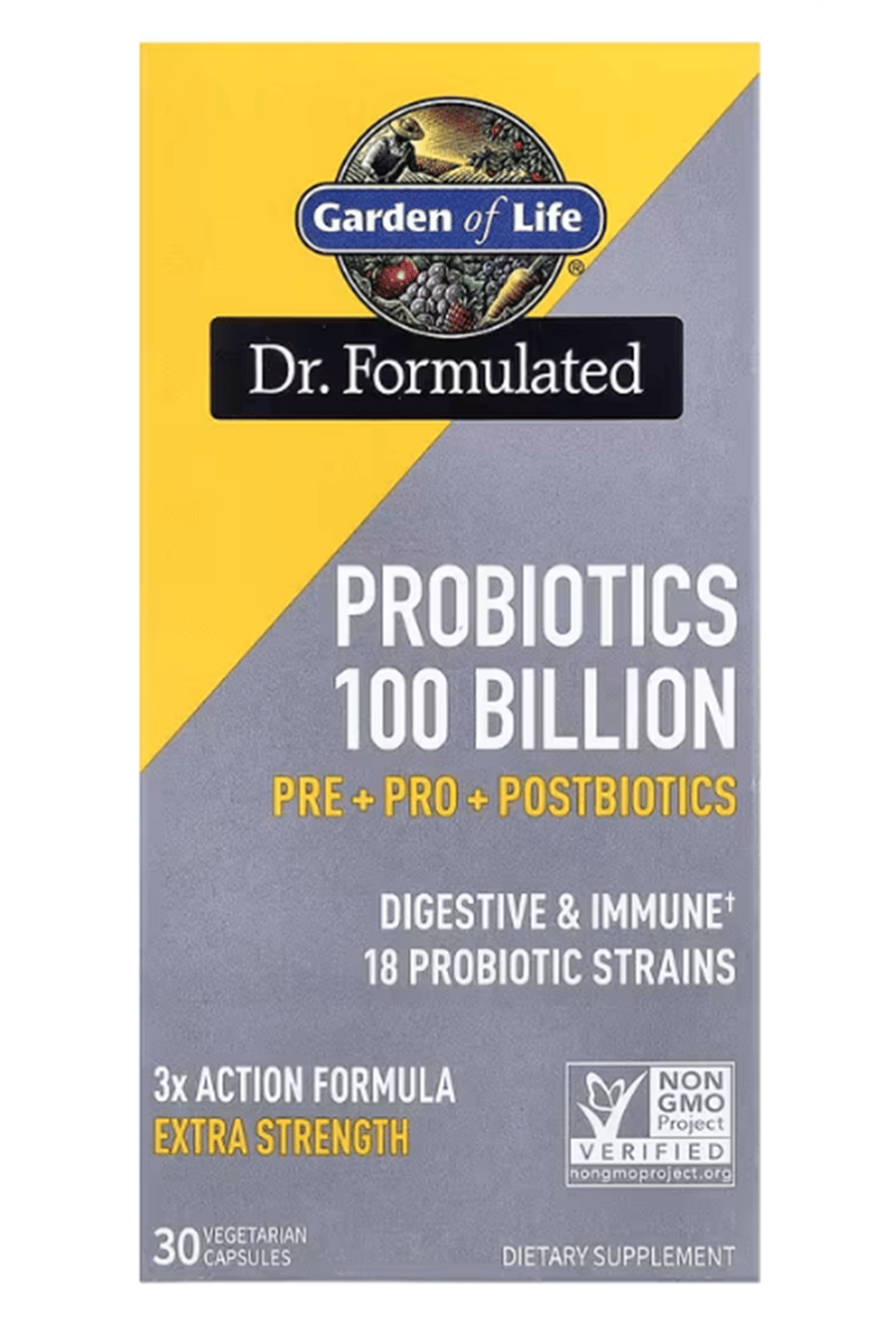 Garden of Life Dr Formulated 30 Capsul Once Daily 3-in-1 Complete Probiotics, Prebiotics  Postbiotics for Women and Men’s Digestive  Immune Health – Extra Strength, 100 Billion CFU.