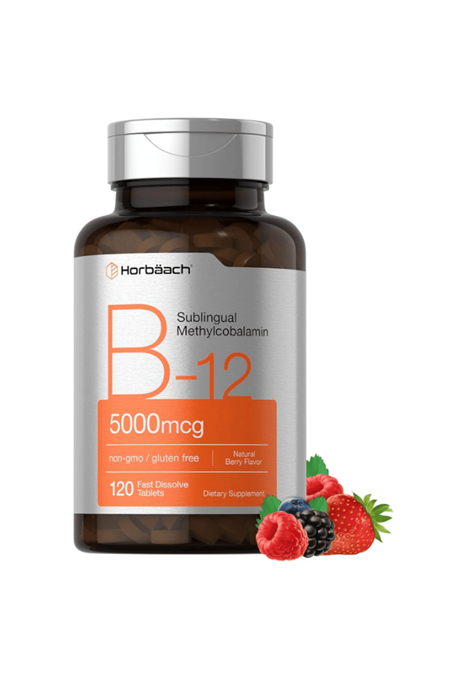 Horbäach B12 Sublingual Methylcobalamin  5000mcg  120 Fast Dissolve Tablets  Vegetarian, Non-GMO and Gluten Free.37.