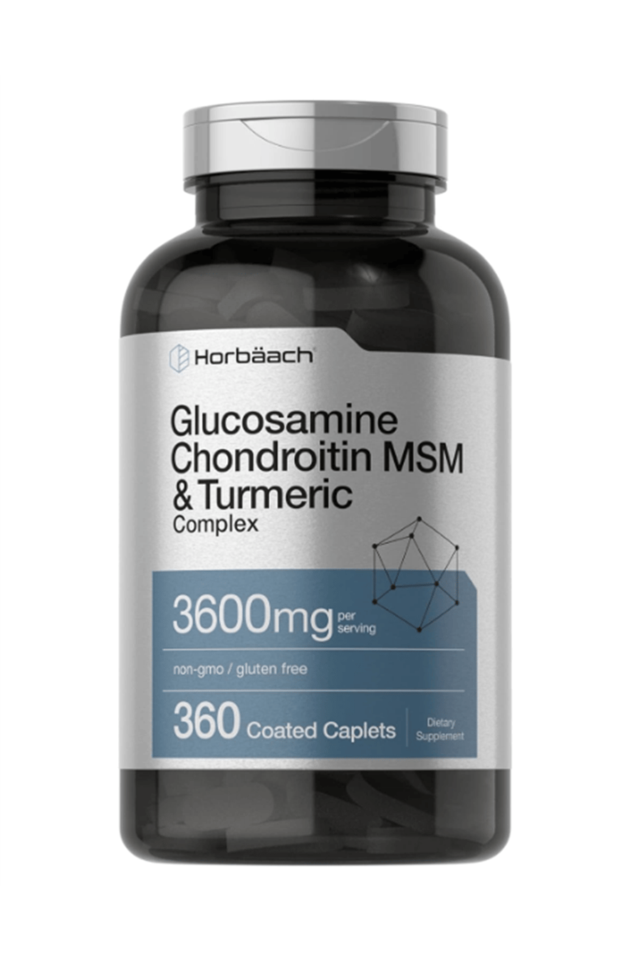Horbäach Glucosamine Chondroitin MSM  3600mg  360 Coated Caplets  Advanced Formula with Turmeric  Non-GMO, Gluten Free.50.