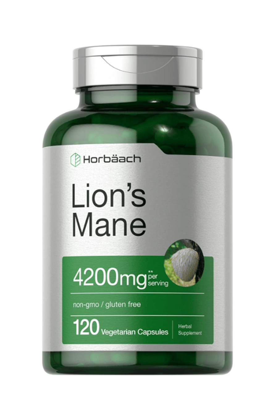 Horbäach Lions Mane Mushroom Extract  4200mg  120 Capsul Vegetarian Non-GMO Gluten Free. Usa Menşei.45.
