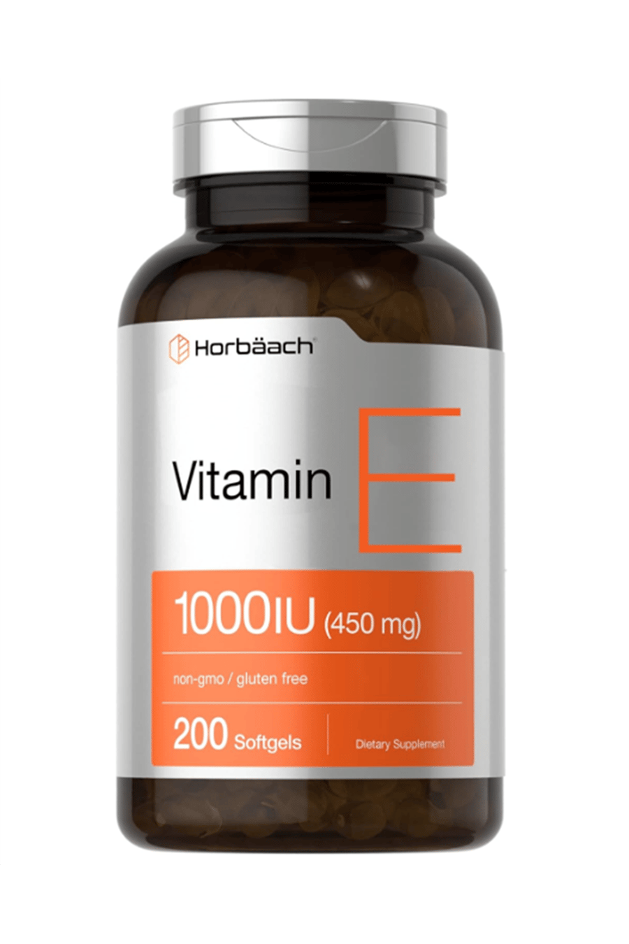 Horbäach Vitamin E 1000 IU 200 Softgel  Non-GMO, Gluten Free, Preservative Free  Vitamin E Oil. ABD MENŞEİ.49.