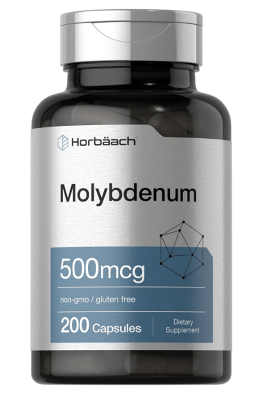 Horbaach Molybdenum  500mcg  Quick release 200 capsules  Amino Acid Chelate.