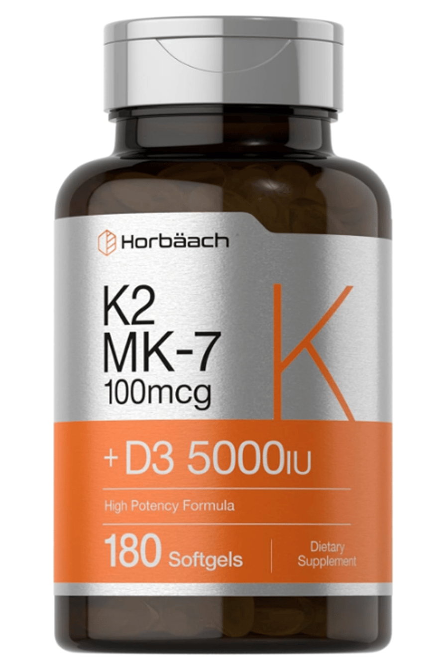 Horbaach Vitamin D3 K2 5000 iu  100mcg MK-7 Complex  180 Softgel.Abd Menşei.