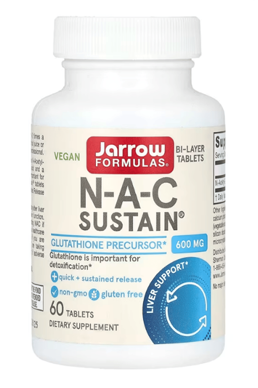 Jarrow Formulas N.A.C Sustain 600 mg - Antioxidant- 60 Tablet - Supports Liver & Lung Function - Precursor to Glutathione 3738