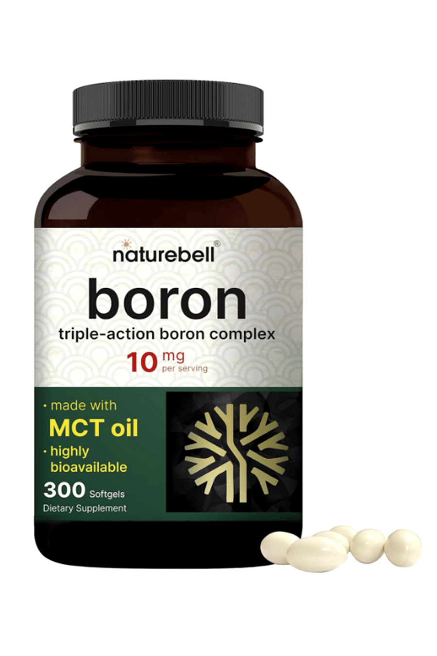 Naturebell  Boron 10mg, 300 Softgels with MCT Oil  High Absorption Triple Action Boron for Men  Women  Glycinate, Citrate, Aspartate Complex.
