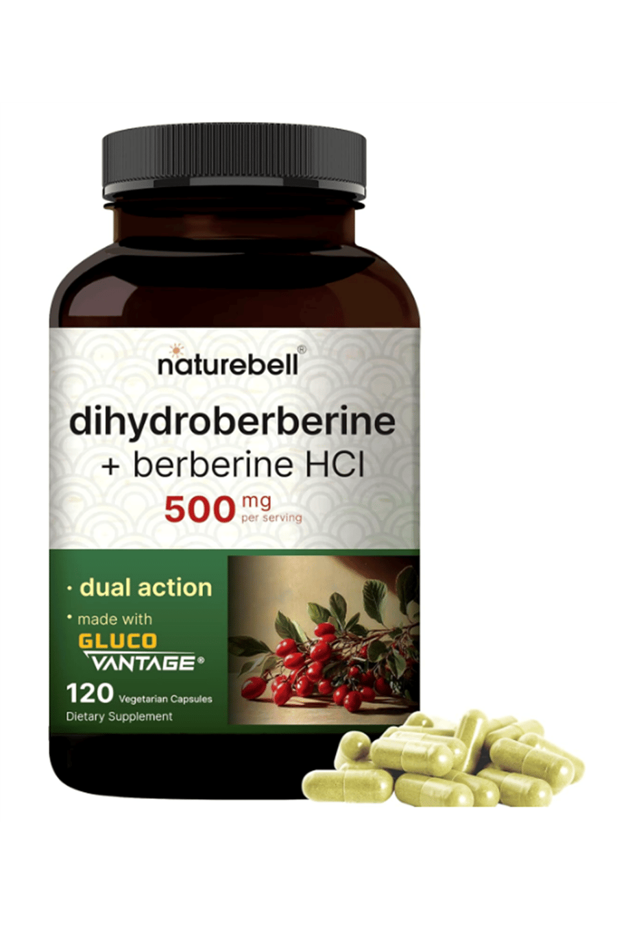 NatureBell Dihydroberberine with Berberine HCl 500mg, 120 Veggie Capsules  5X Better Absorbed with GlucoVantage Supports.Abd.52.