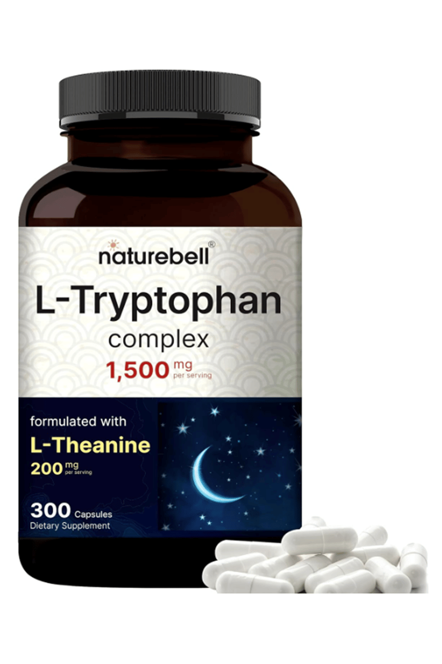 NatureBell L Tryptophan 1300mg with L Theanine 200mg, 300 Capsul.Abd.46.