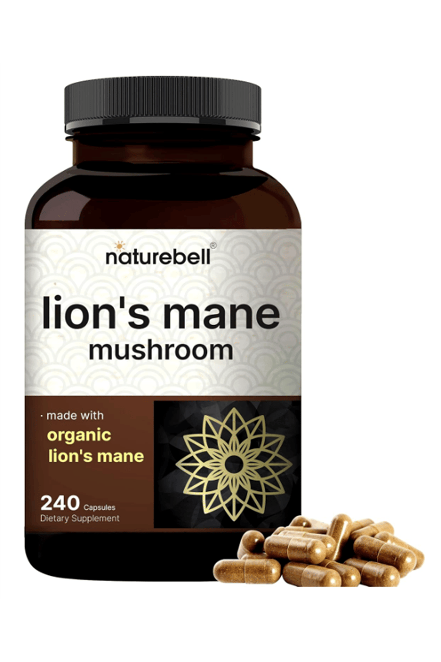 Naturebell  Lions Mane Mushroom Organic  9,000mg, 240 Capsules.Abd Menşei.