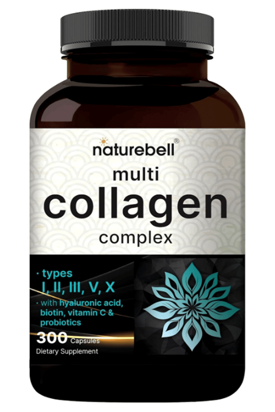 NatureBell Multi Collagen Pills for Women & Men (Type I, II, III, V, X), 300 Capsules  Hydrolyzed Collagen Peptides With Probiotics, Hyaluronic Acid & Biotin  Recovery, Hair, Skin, Nails  Joints Support.