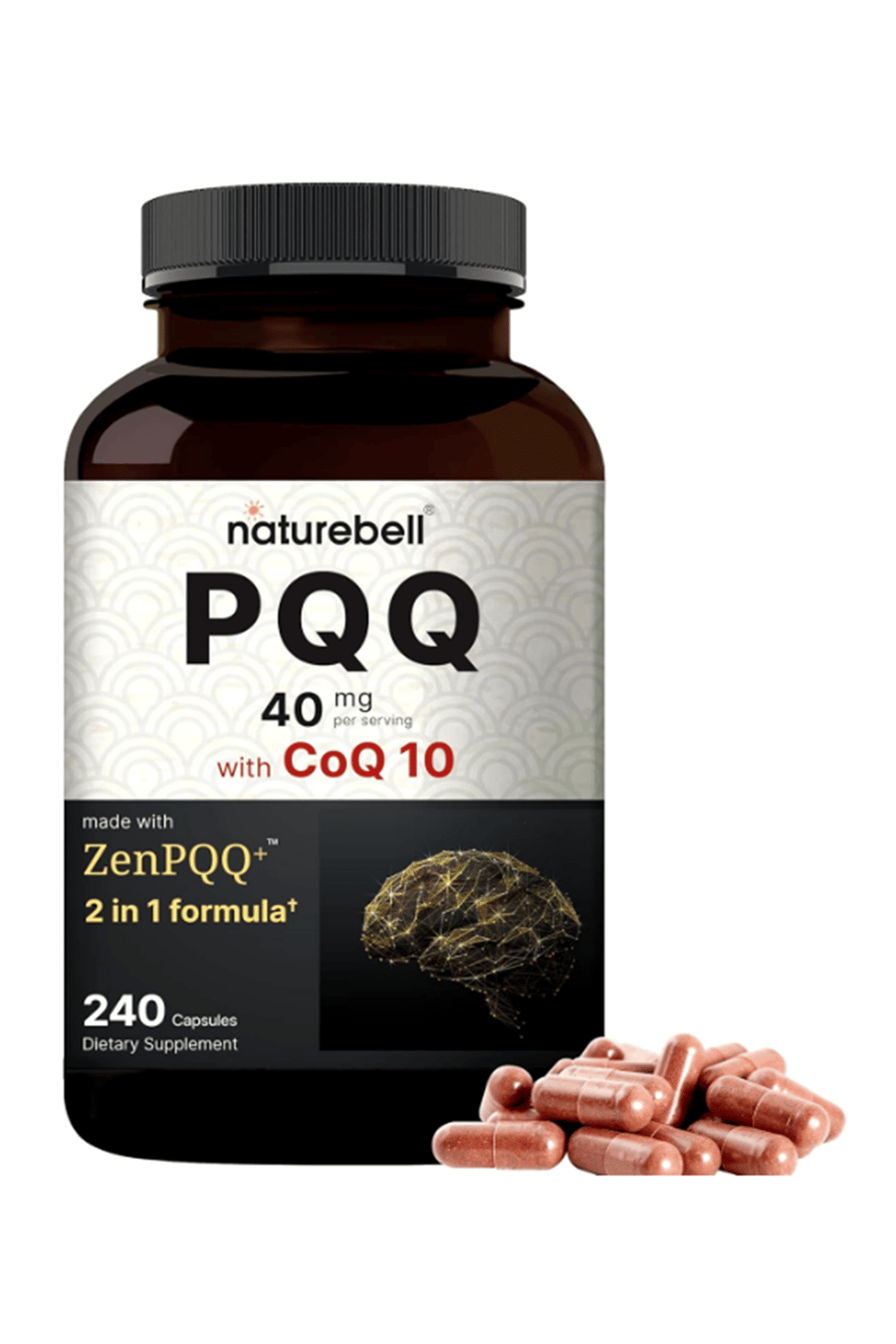 NatureBell PQQ 40mg with CoQ10, 240 Capsules  Active Pyrroloquinoline Quinone, Highly Bioavailable ZenPQQ+ Formula – Promotes Heart, Brain,  Mitochondrial Health.