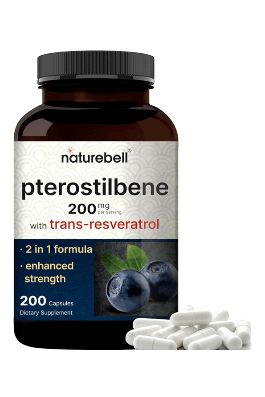 NATUREBELL Pterostilbene with 98% Trans-Resveratrol, 200mg Per Serving, 200 Capsules.Abd Menşei.52.