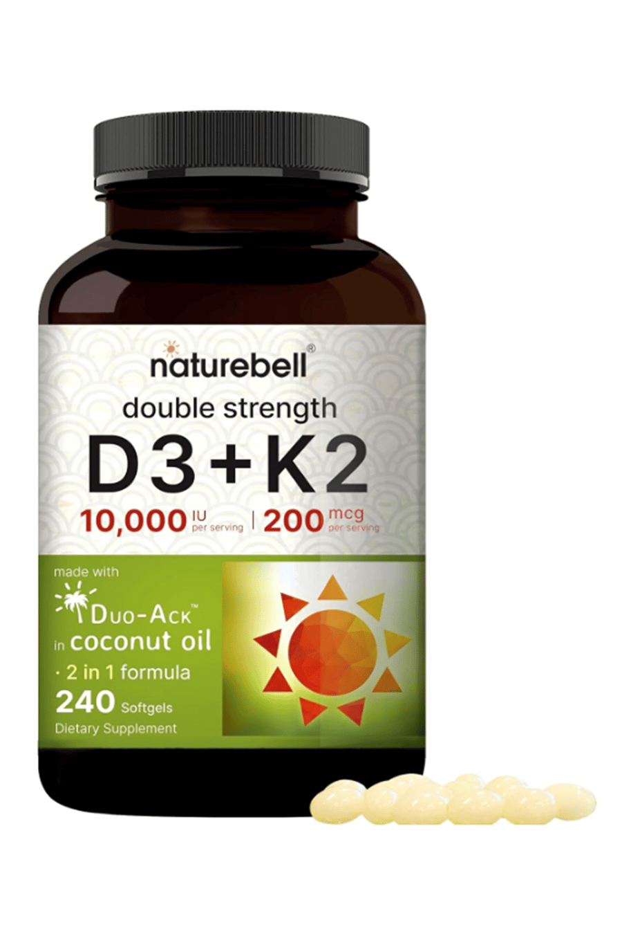 NatureBell Vitamin D3 10,000 IU + K2 200 mcg, MK 7 FORM  240 Softgels.59.