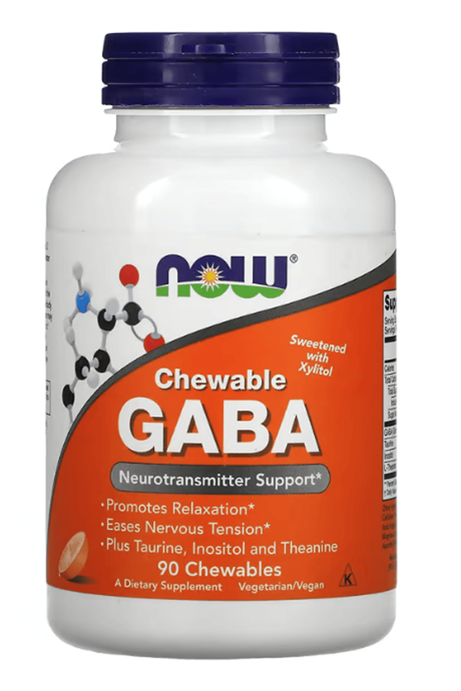 NOW  GABA Taurine - Inositol - L-Theanine  Natural Orange Flavor 90 Chewable.Orıjınal Amerikan.41.