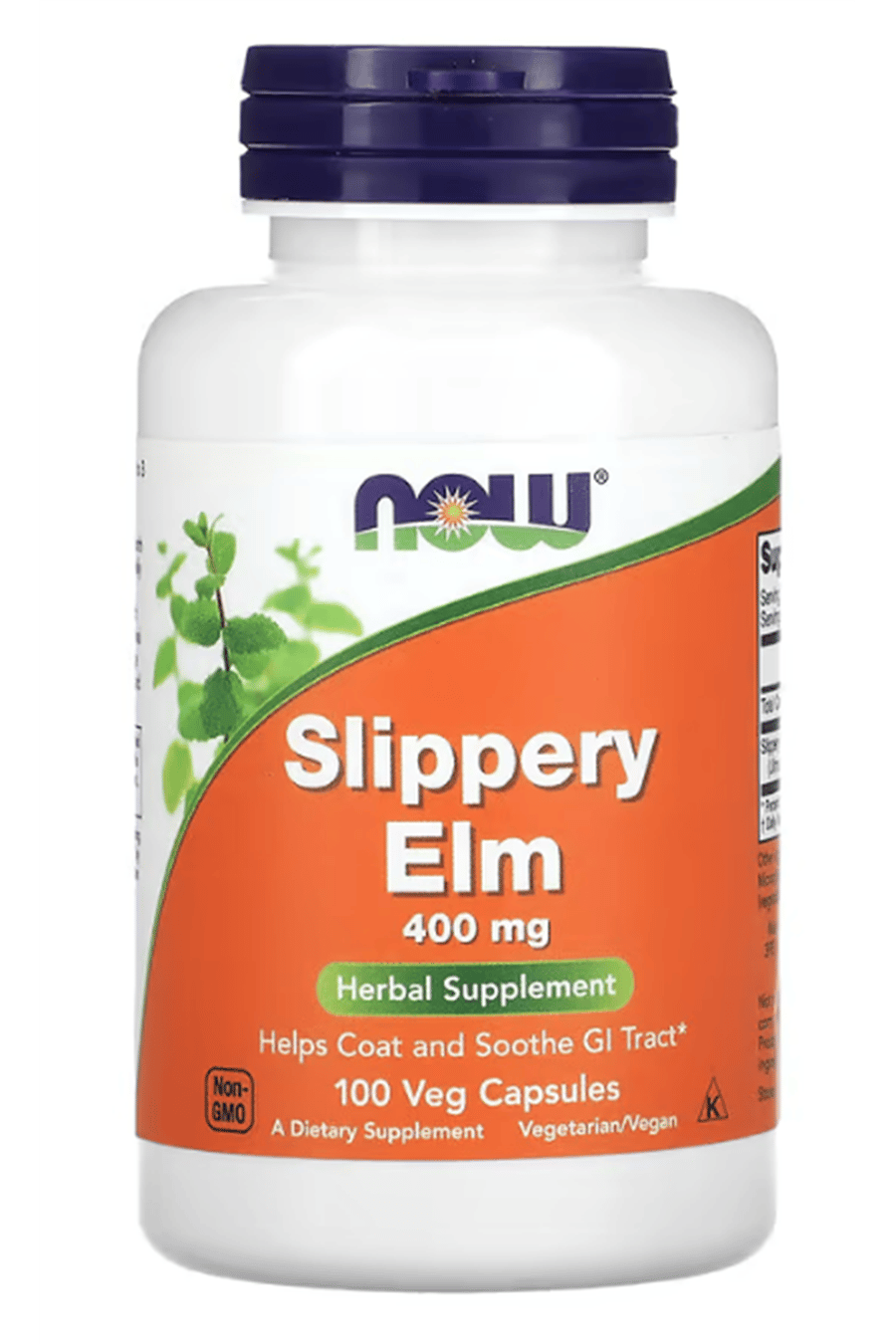 NOW Supplements  Slippery Elm (Ulmus rubra) 400mg  100 Veg Capsules.