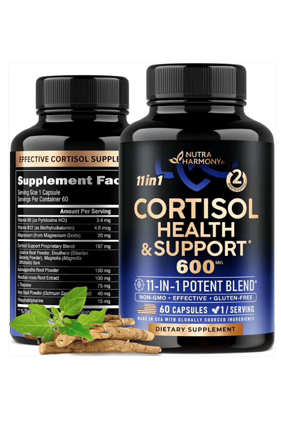 NUTRAHARMONY  Cortısol Healt Support - 11-in-1 Supplement 600mg  60 Capsul.Abd Menşei.46.