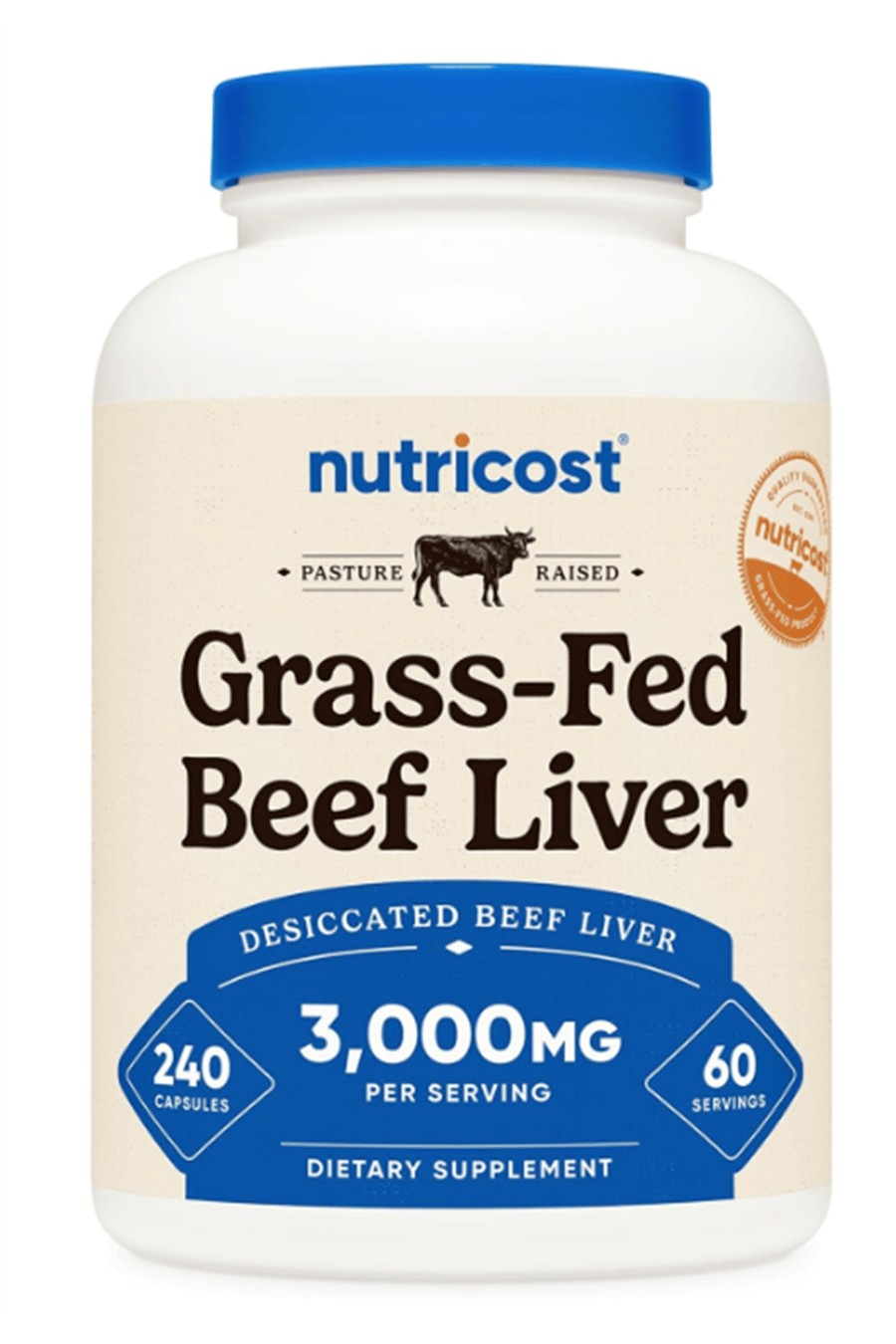 Nutricost Grass Fed Desiccated Beef Liver 3000mg  240 Capsul  60 Servings - No Hormones, GMO and Gluten Free, Pasture-Raised, Free Range Beef.