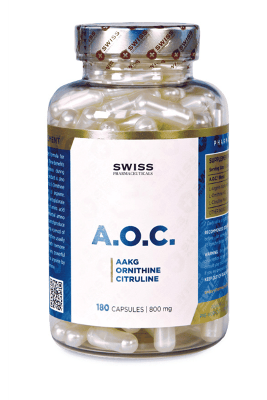 Swiss Pharmaceuticals AOC Arginine Alpha-Ketoglutarate, L-Citrulline Malate, L-ornithine 180 Capsul.42.