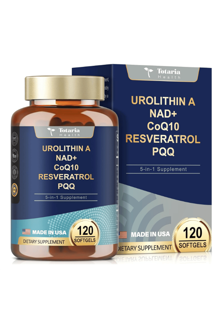 Totaria Healt Urolithin A  1000mg with NAD+,CoQ10,Resveratrol,PQQ for Men Women 120 Softgels.Made ın Usa.4054