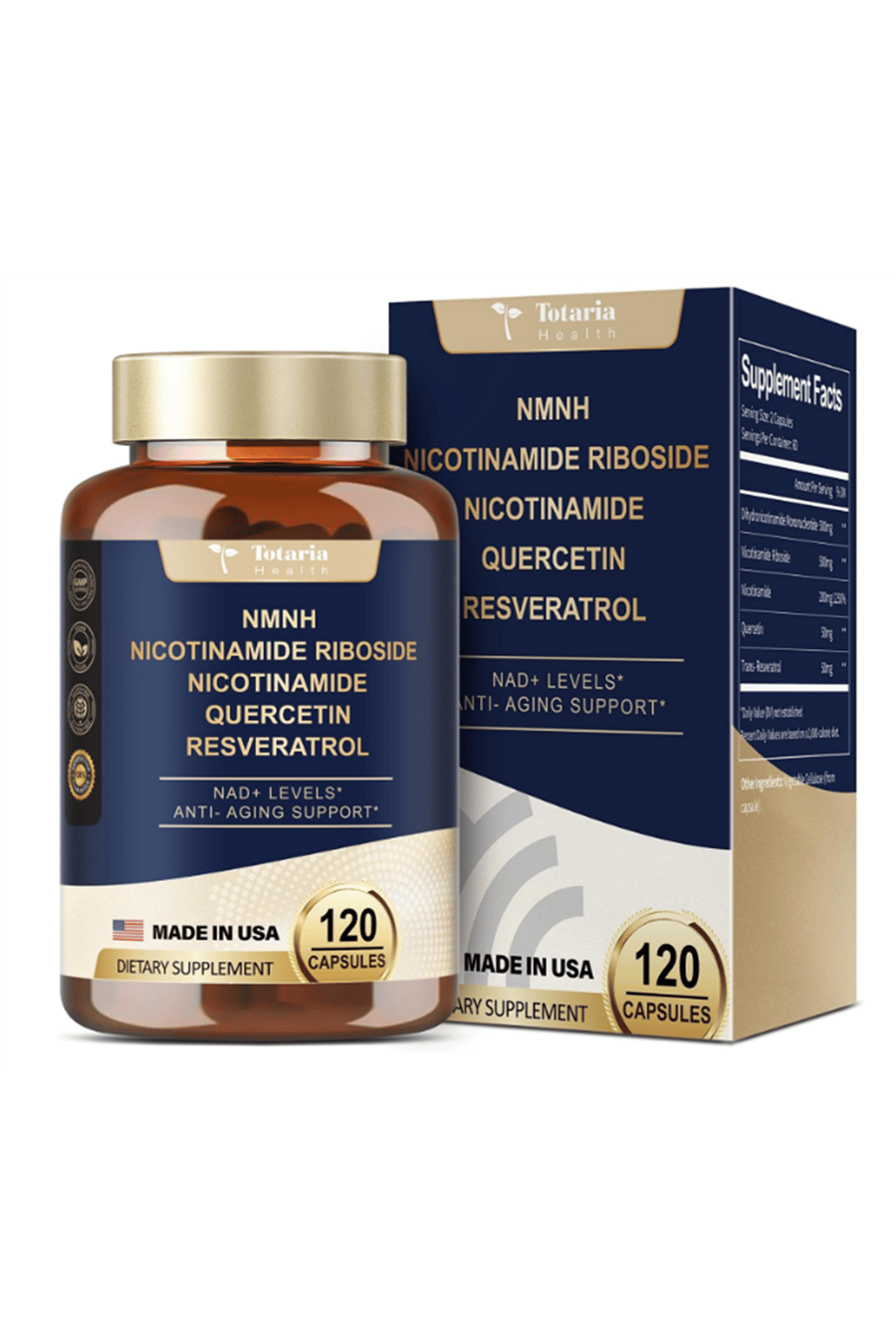 TOTARİA NMNH NMN Niacinamide  Quercetin, Trans-Resveratrol, Support NAD+, Skin Cell Health*, Anti-Aging & Energy, 120 Capsul.50.