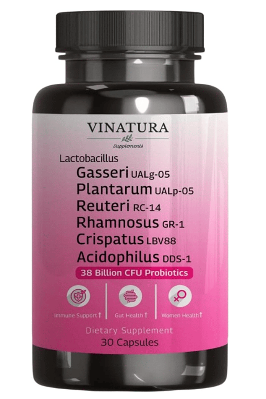VINATURA Lactobacillus Rhamnosus, Reuteri, Gasseri, Plantarum, Crispatus, Acidophilus Probiotics - 38 Billion CFU *USA Made  Women Probiotic 30 Capsul.Abd.