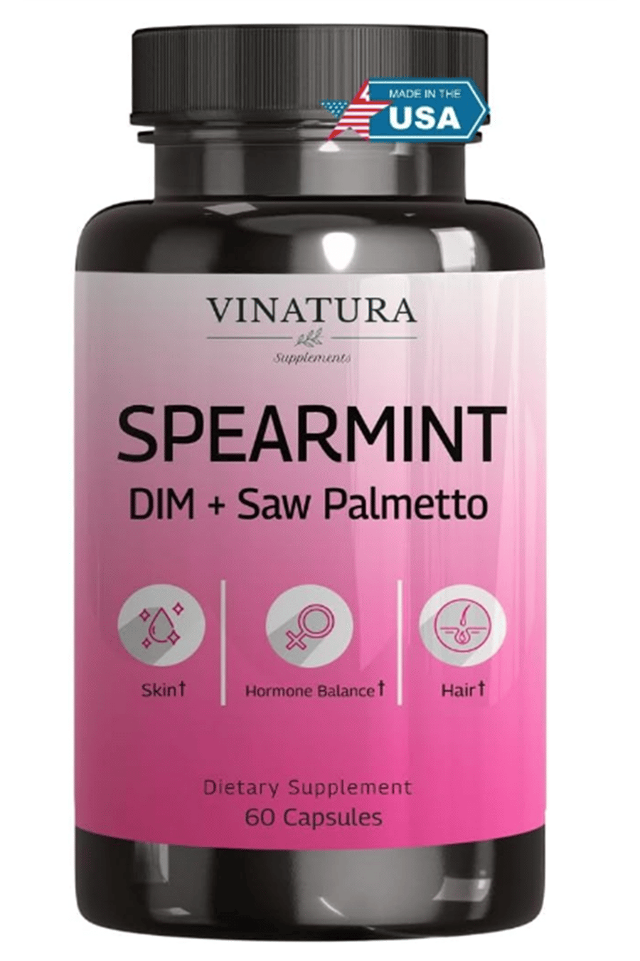 VINATURA Spearmint Leaf- Enhanced with DIM  Saw Palmetto, for Unwanted Hair, Women' Health  Skin *USA Made Tested- 1380mg  60 Capsul.Abd