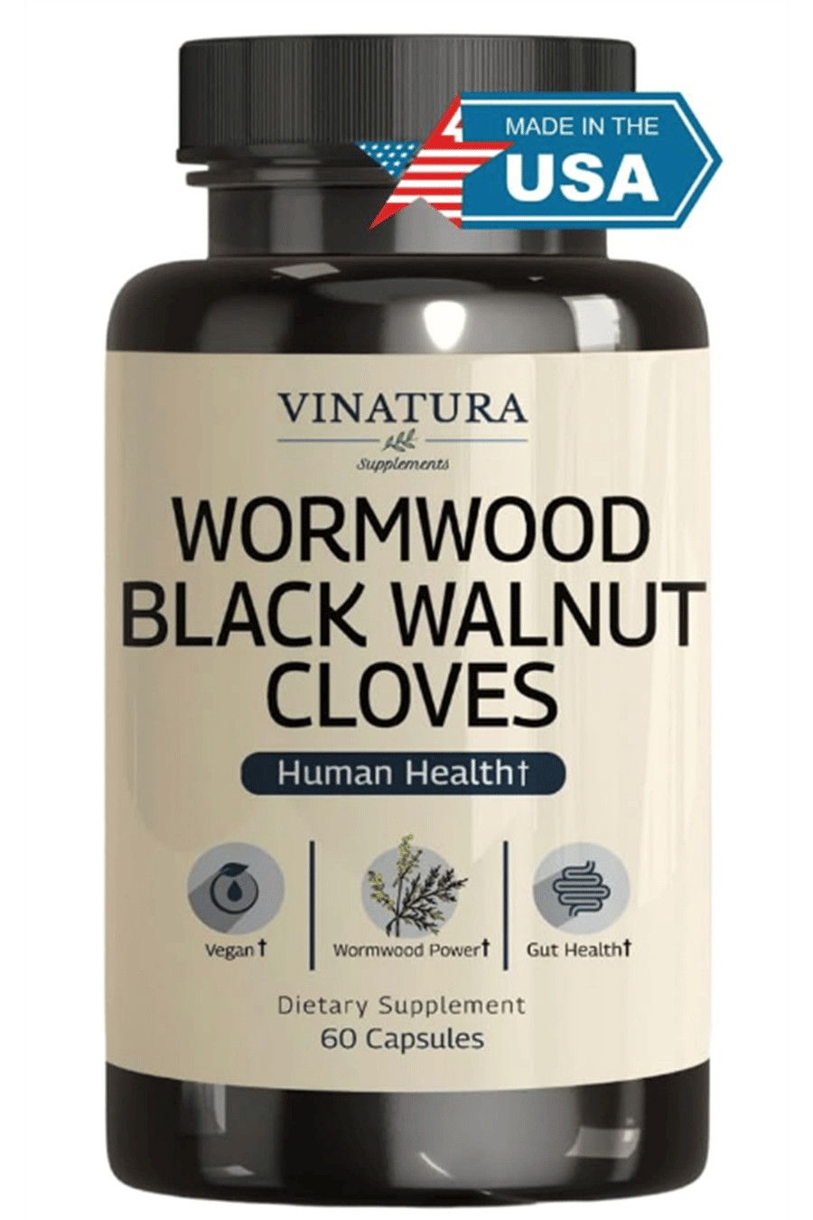 VINATURA Wormwood Black Walnut Clove- Cleanse, Detox, Intestinal Guard Formula, with Wormwood herb, Black Walnut Extract Combination, 60 Capsul.Abd Menşei