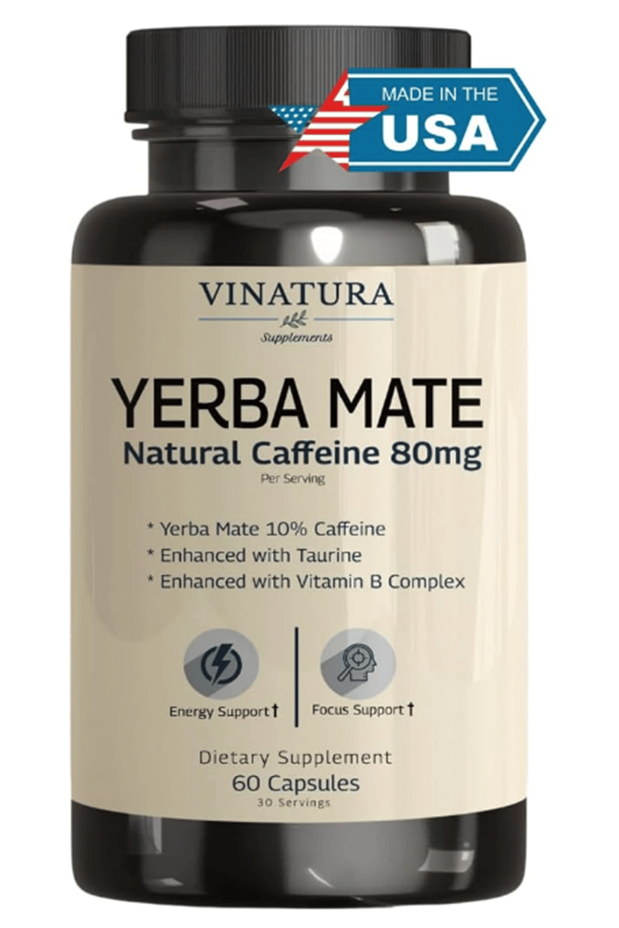 VINATURA Yerba Mate, Taurine - 1400mg - Natural Caffeine & Energy  Enhanced Vitamın B Complex - 60 Capsul.52.