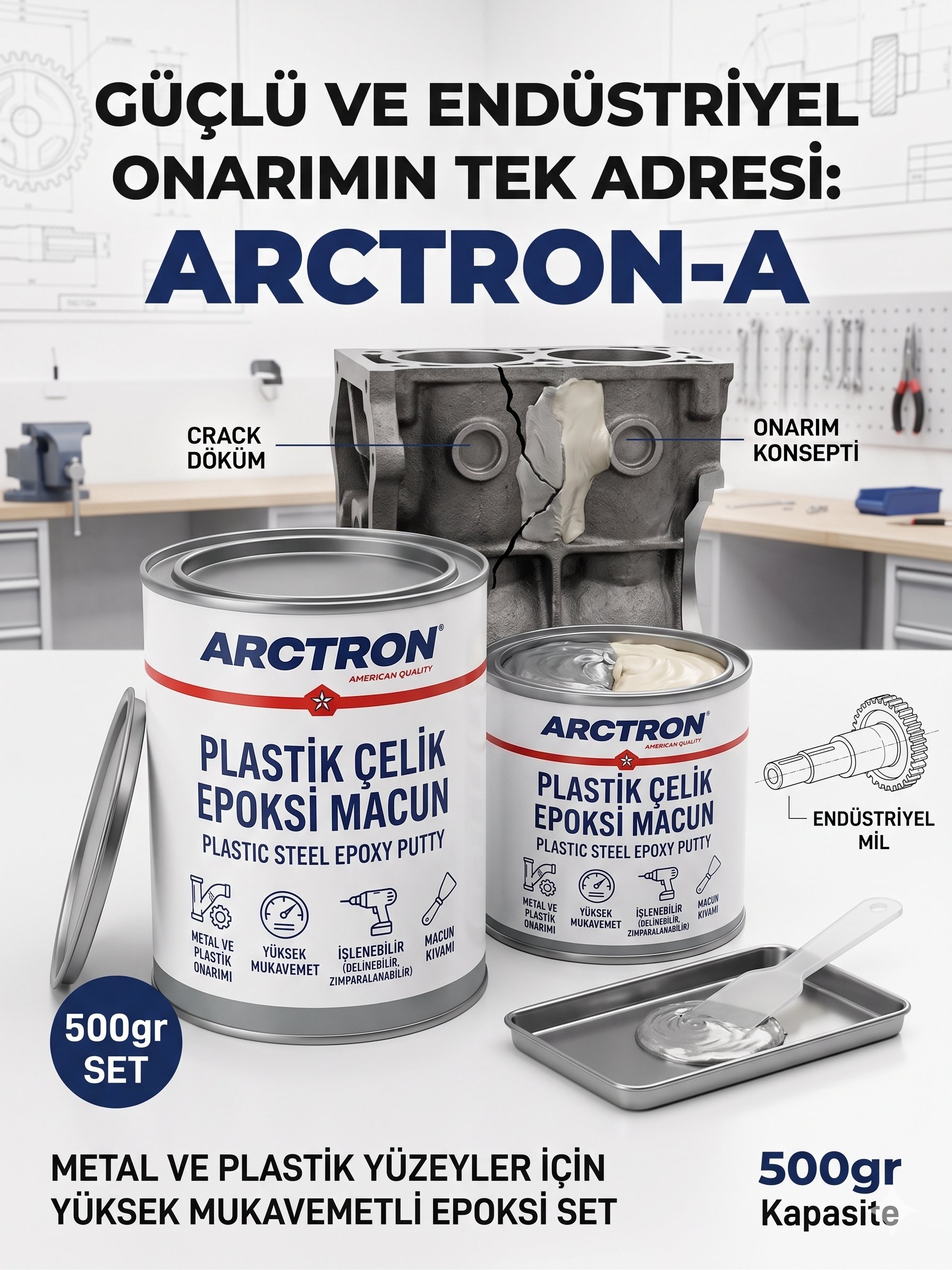 ARCTRON A Plastik Çelik Epoksi Macun 500GR