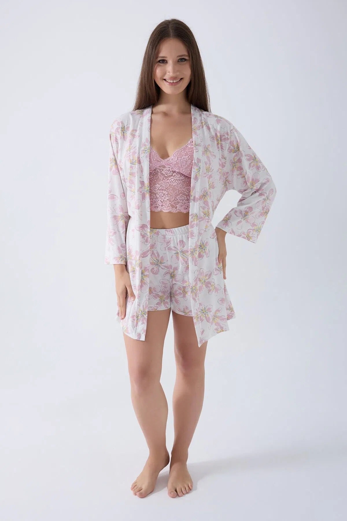 Arnetta Kadın Modal 3'lü Pijama Takımı Pembe