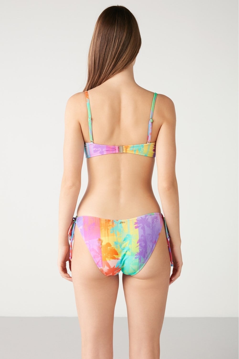 Kom Festa Palmiye Desenli Straplez Bikini Mavi