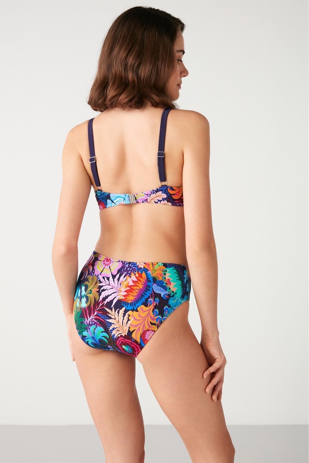 Kom Pruel Çiçek Desenli Toparlayıcı Bikini Lacivert