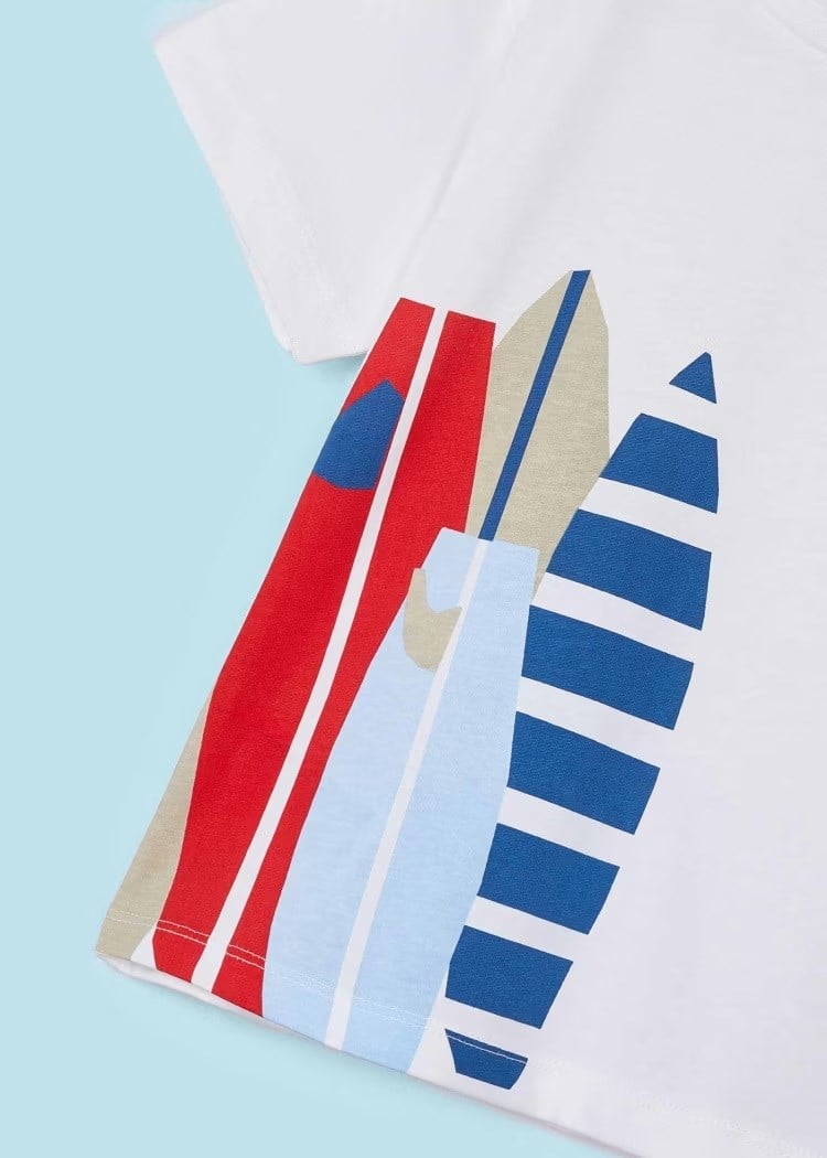 Mayoral Erkek Çocuk 2 Parça Baskılı T-Shirt - Şort Takım Beyaz