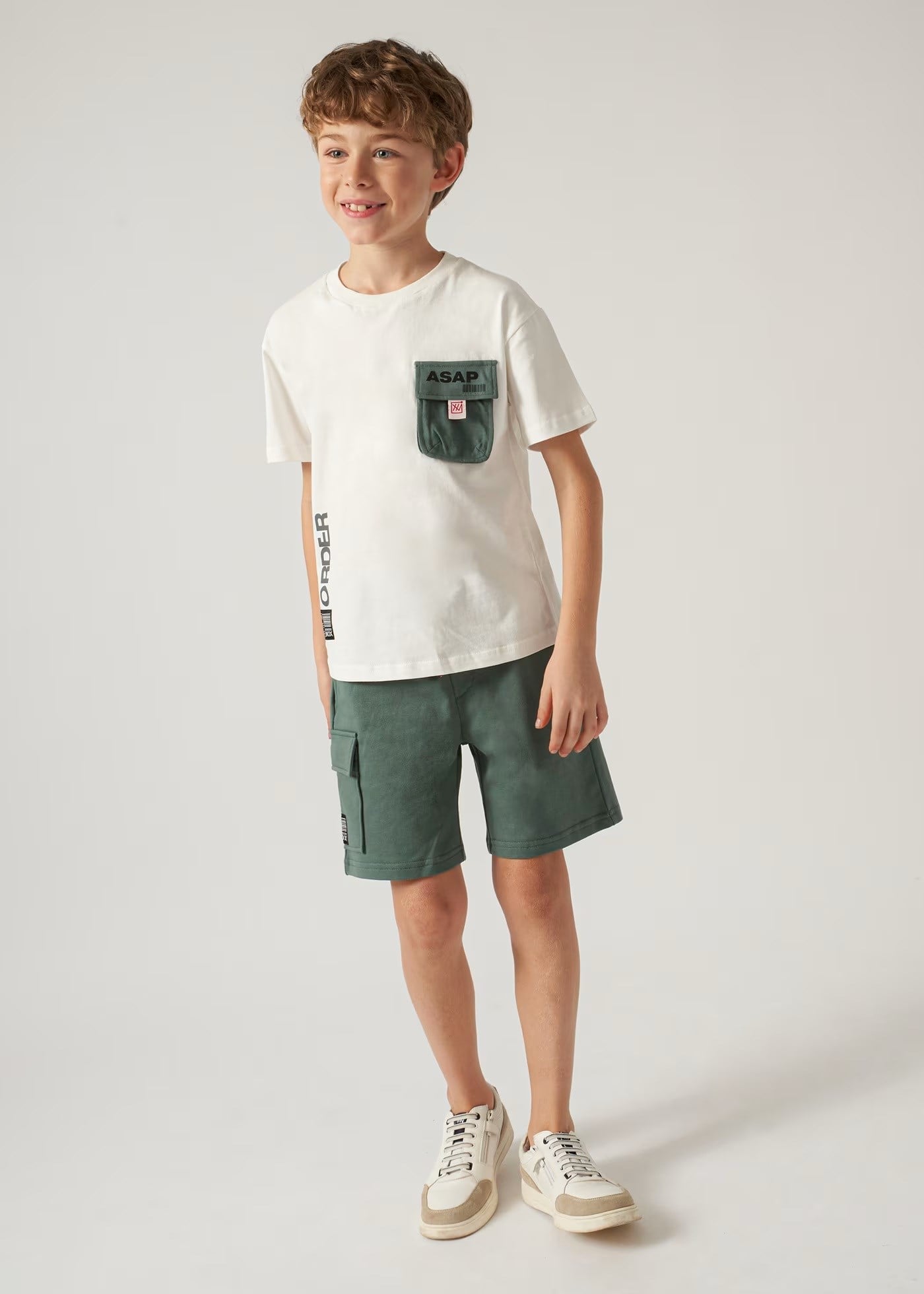 Mayoral Erkek Çocuk 2 Parça Baskılı T-Shirt - Şort Takım Beyaz