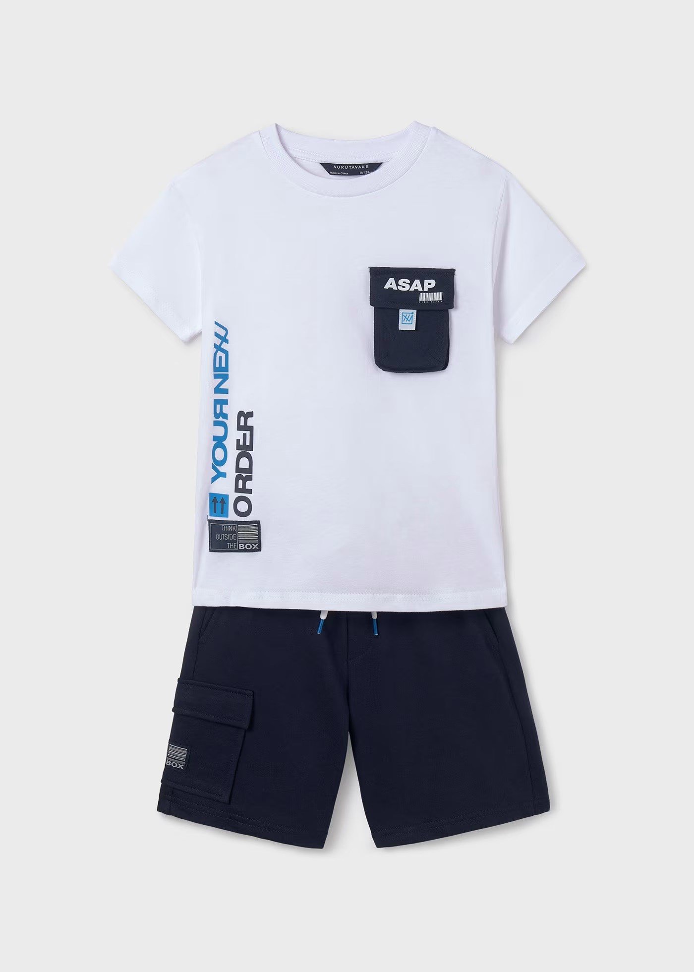Mayoral Erkek Çocuk 2 Parça Baskılı T-Shirt - Şort Takım Beyaz-Lacivert