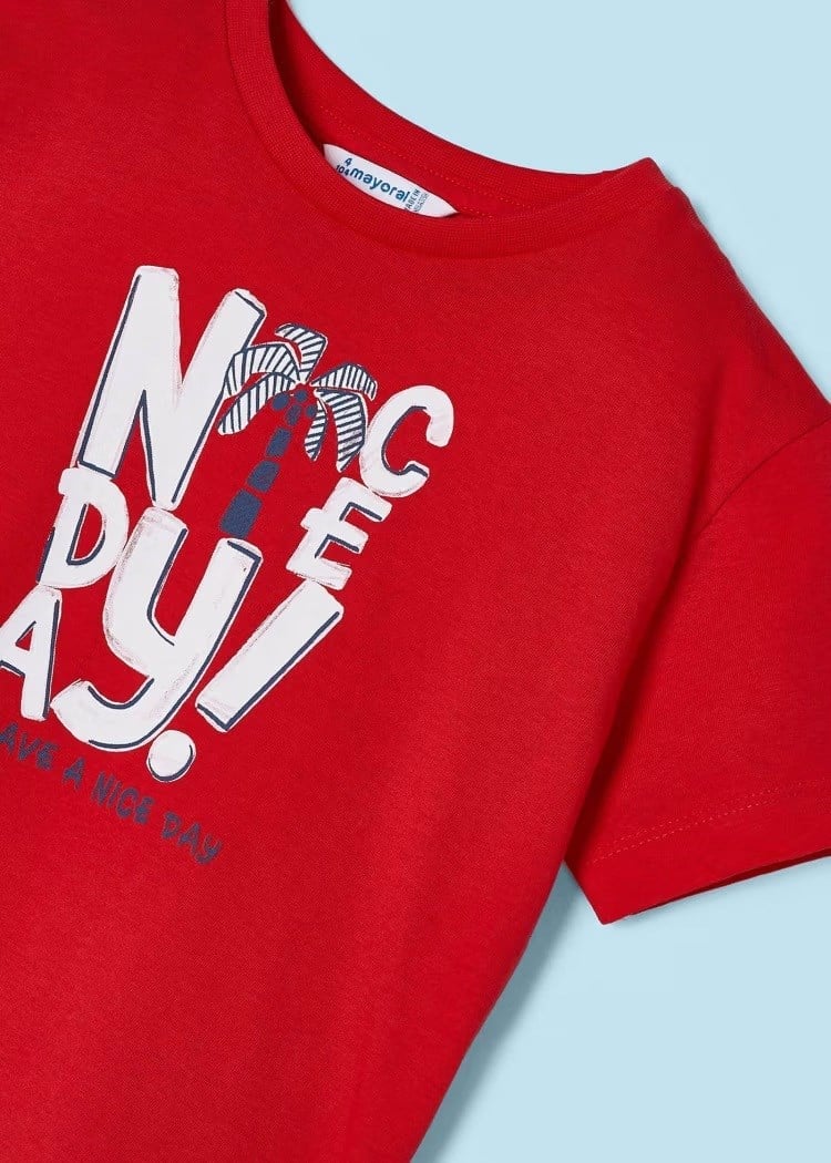 Mayoral Erkek Çocuk 3 Parça Baskılı T-Shirt - Şort Takım Kırmızı-Beyaz