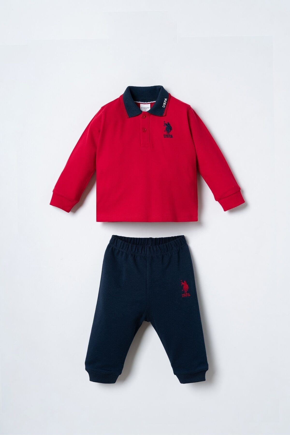 U.S. Polo Assn Erkek Bebek Uzun Kol Polo Yaka 2 li Takım Kırmızı