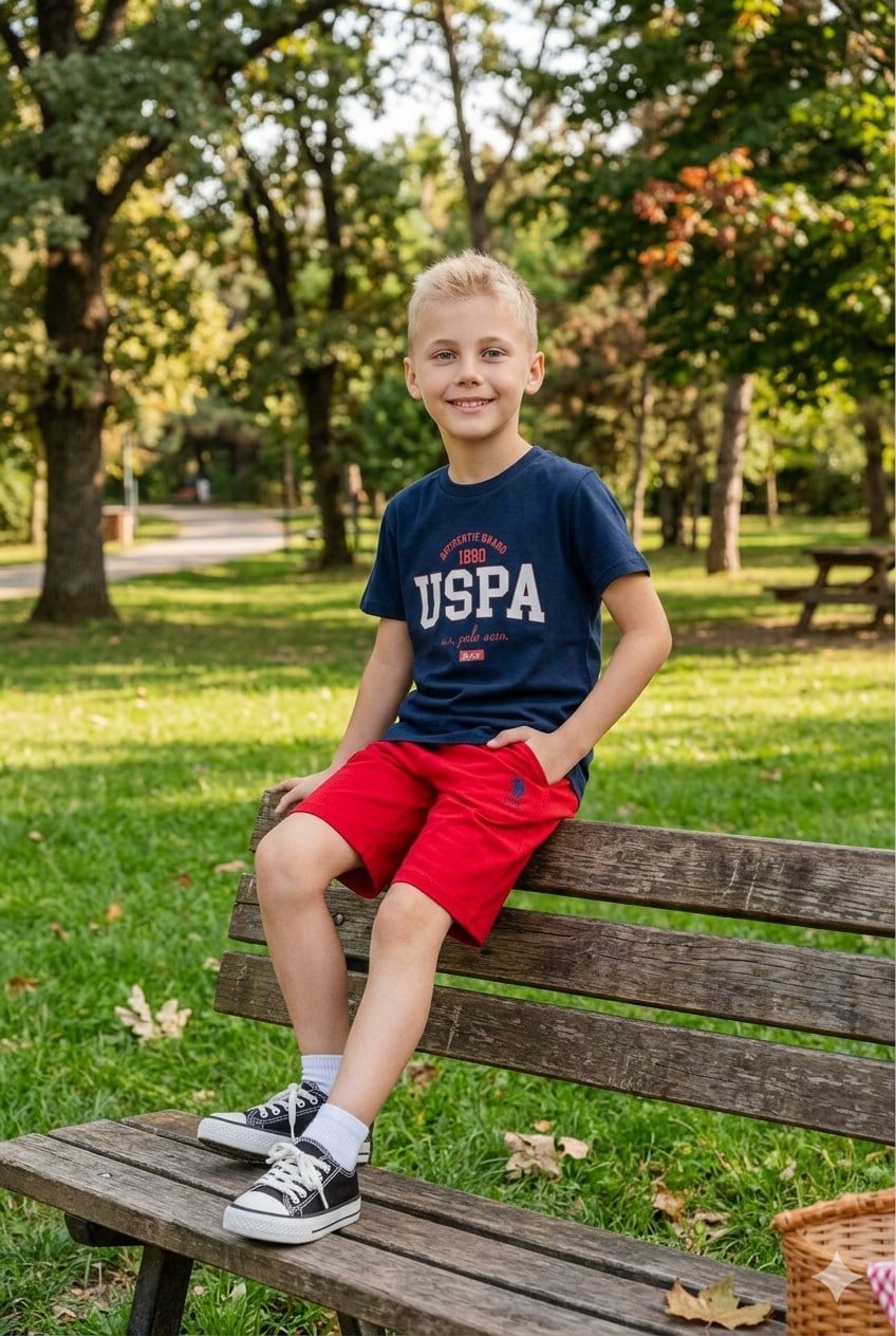 U.S. Polo Assn Erkek Çocuk Süprem Şortlu Takım İndigo