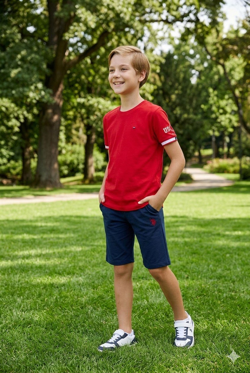 U.S. Polo Assn Erkek Çocuk Süprem Şortlu Takım Kırmızı