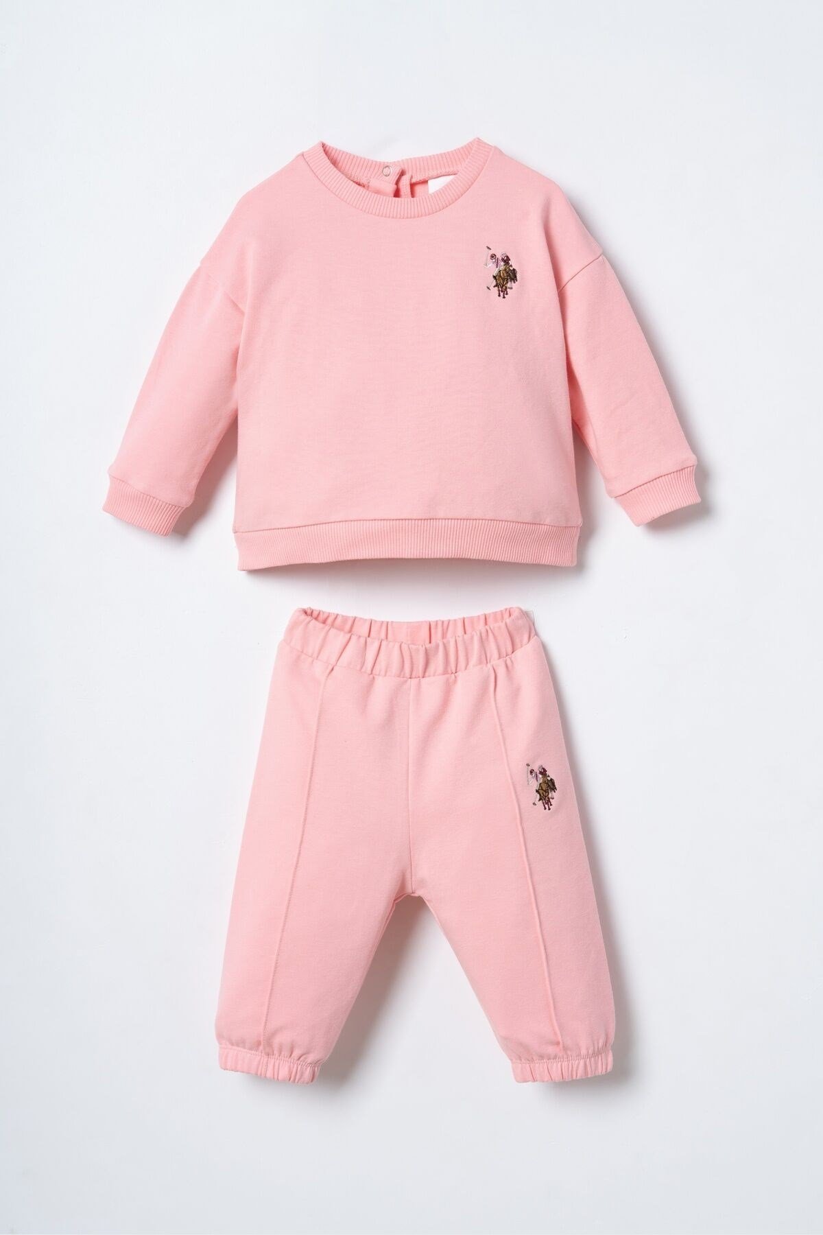 U.S. Polo Assn Kız Bebek Nakışlı Uzun Kol 2 li Takım Somon