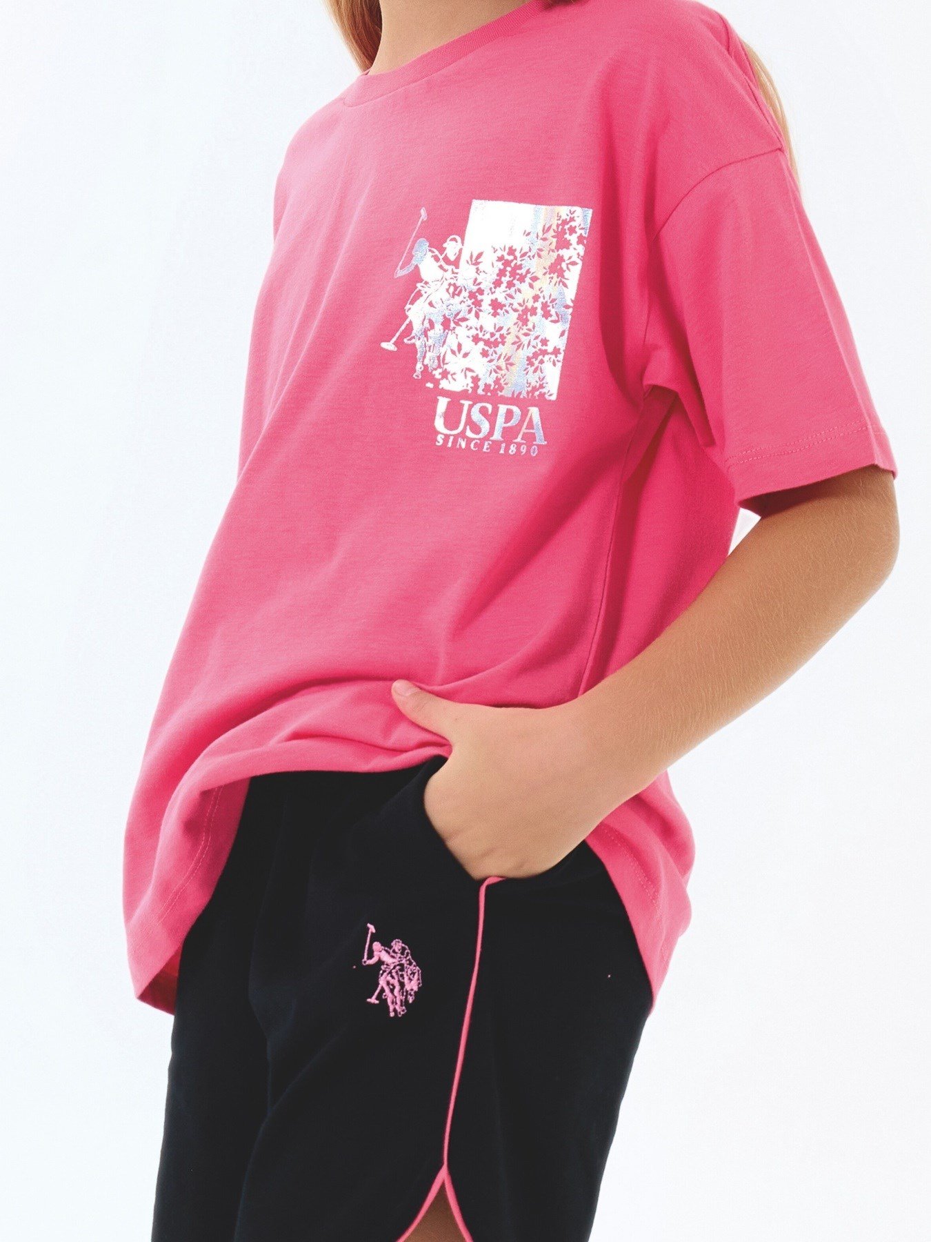 U.S. Polo Assn Kız Çocuk Süprem Şortlu Takım Pembe