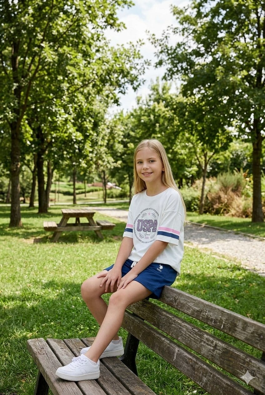 U.S. Polo Assn Kız Çocuk Süprem Şortlu Takım Beyaz