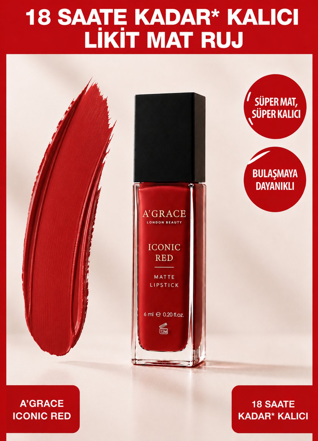 A'Grace Iconic Red Matte Lipstick 6 ml
