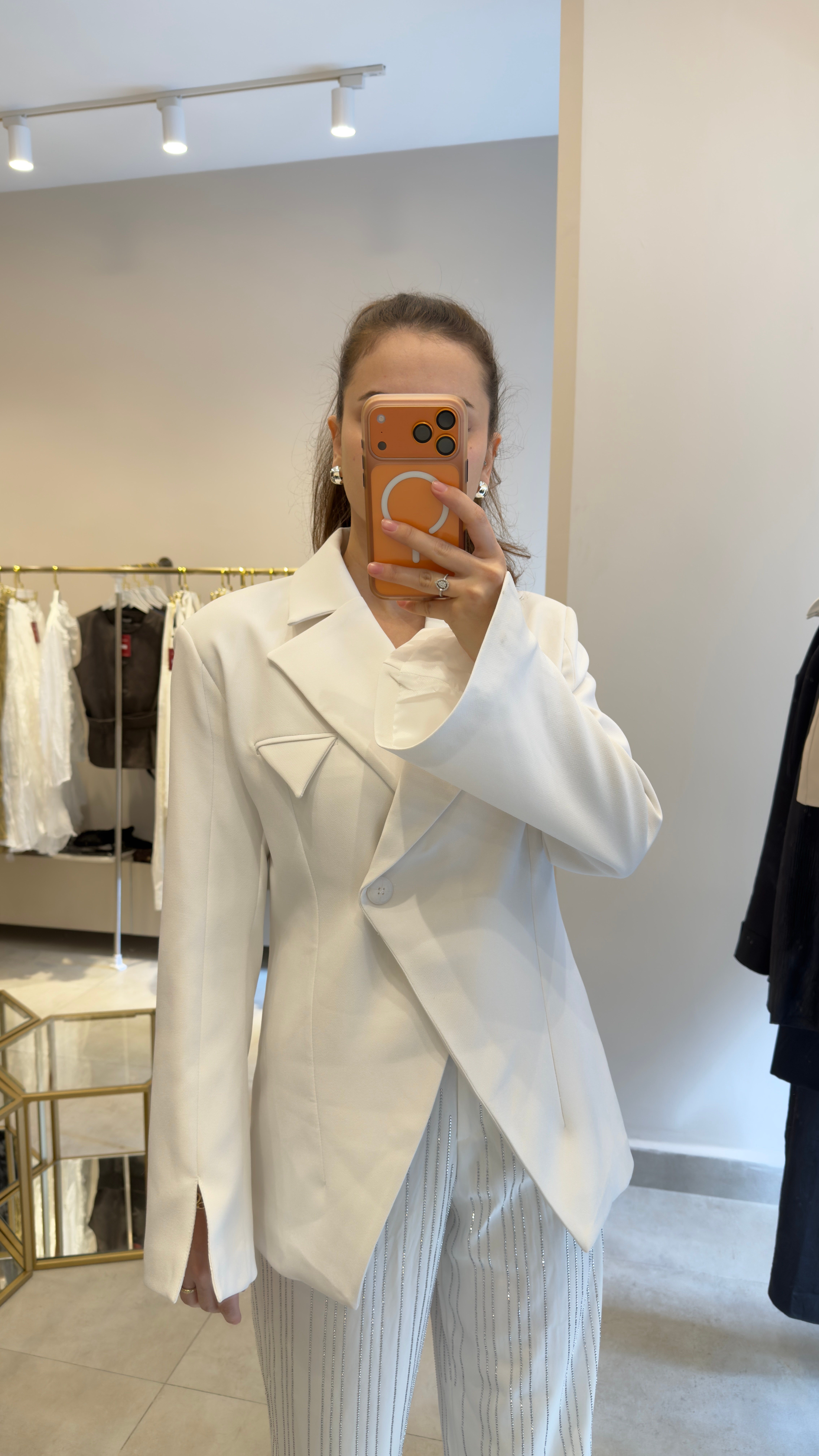 BEYAZ KRUVAZE  BLAZER CEKET