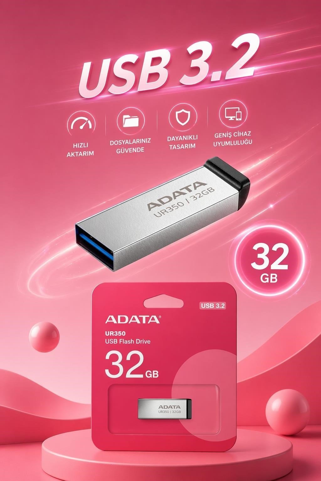 Adata UR350/32G 32GB USB 3.2 Gen1 Metal Flash Bellek