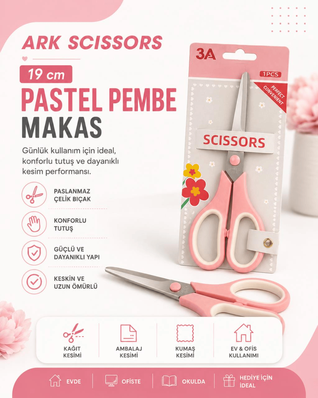 Ark SCISSORS 19 cm Pastel Pembe Makas