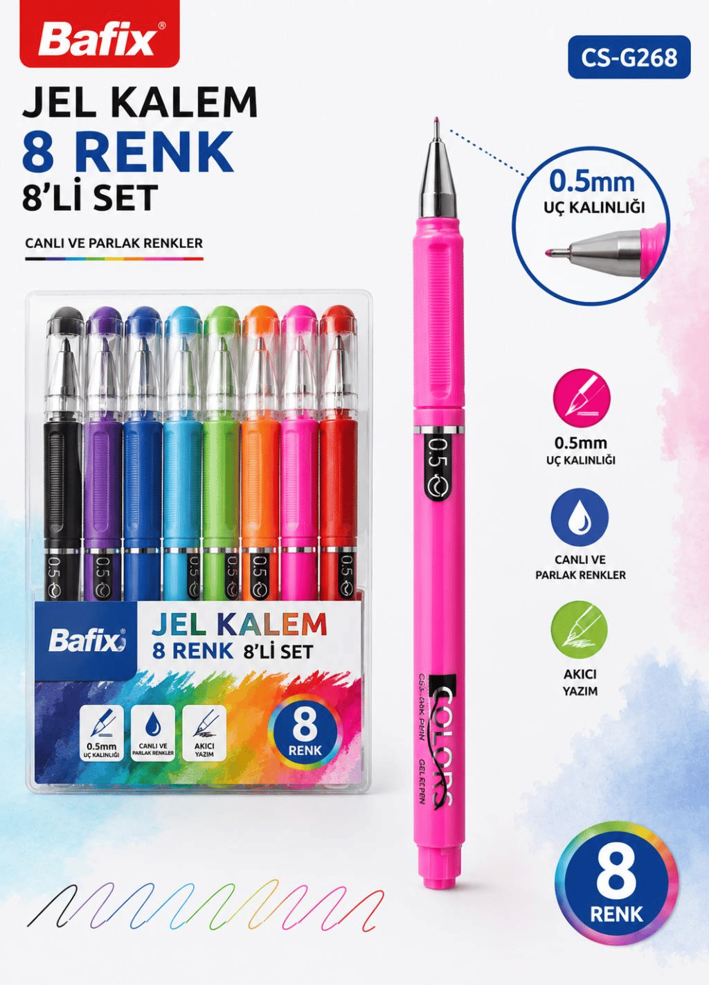 Bafix Chosch CS-G268 Jel Kalem 0.5 mm | 8 Renk 8’li Set