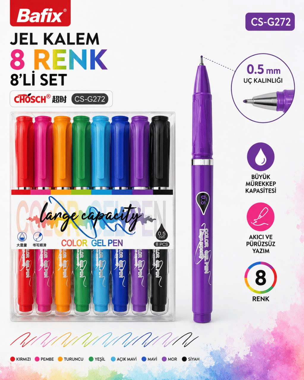 Bafix Chosch CS-G272 Jel Kalem 0.5 mm | 8 Renk 8’li Set